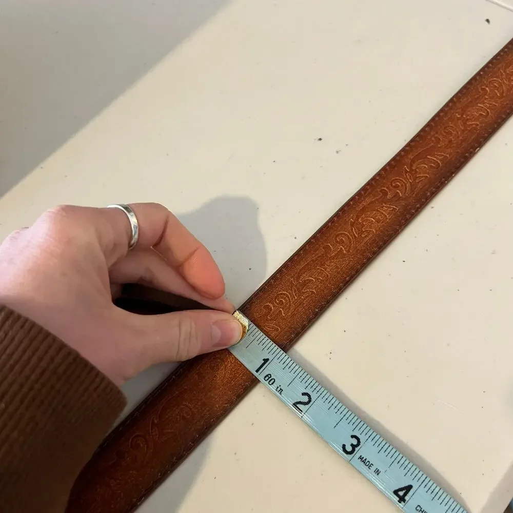 Brown Genuine Leather Stitched Detailed Silver Embellished Belt Size XL